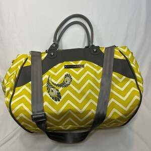 Petunia Pickle Bottom Wistful Weekender Diaper Bag Yellow Grey Chevron